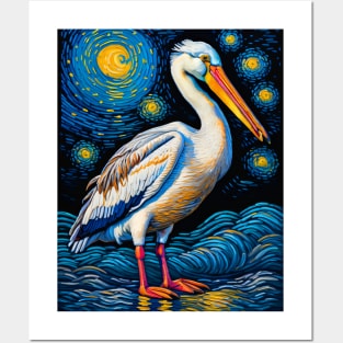 Pelican in starry night Posters and Art